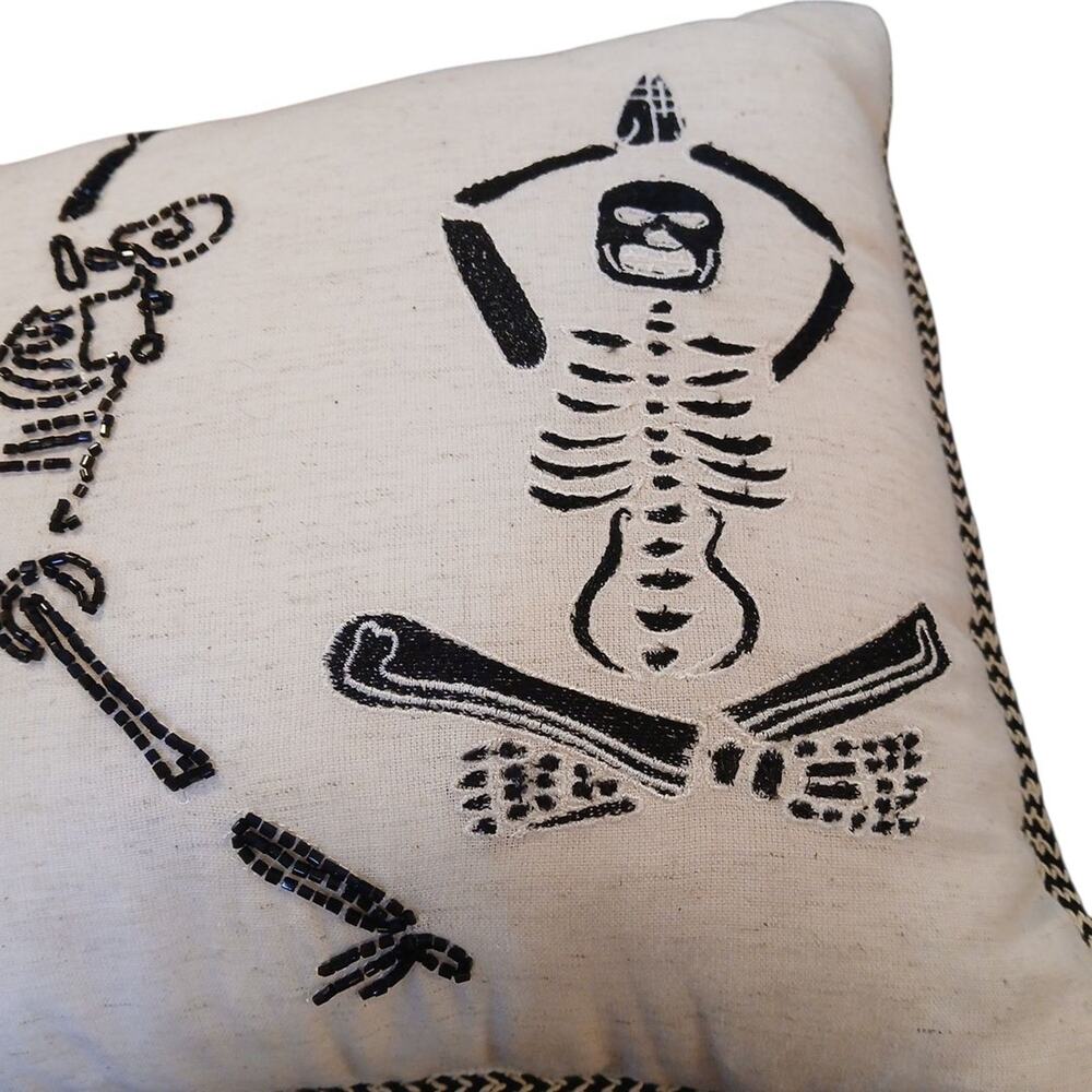 Halloween Black Bats Beaded Throw Pillow by Noir Night Silver Decorative 12"x18" - Picture 3 of 8